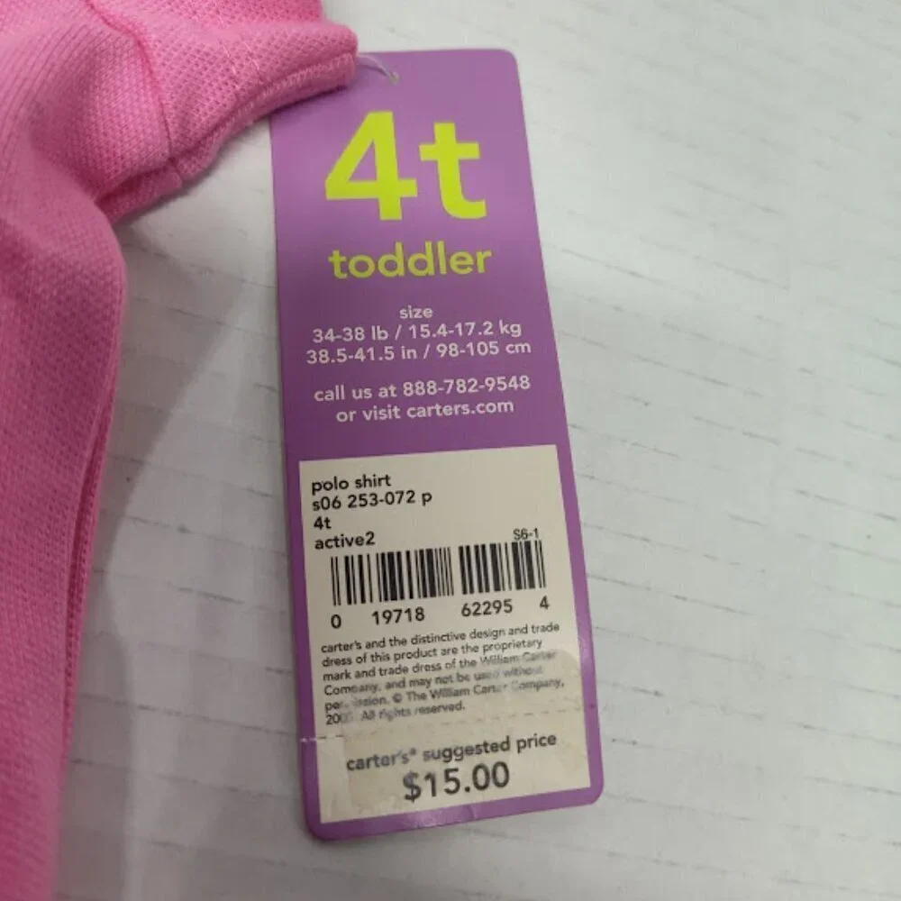 Carters' Y2K Pink Polo with Small Flower & Bow on Sleeve Size 4 T NWT